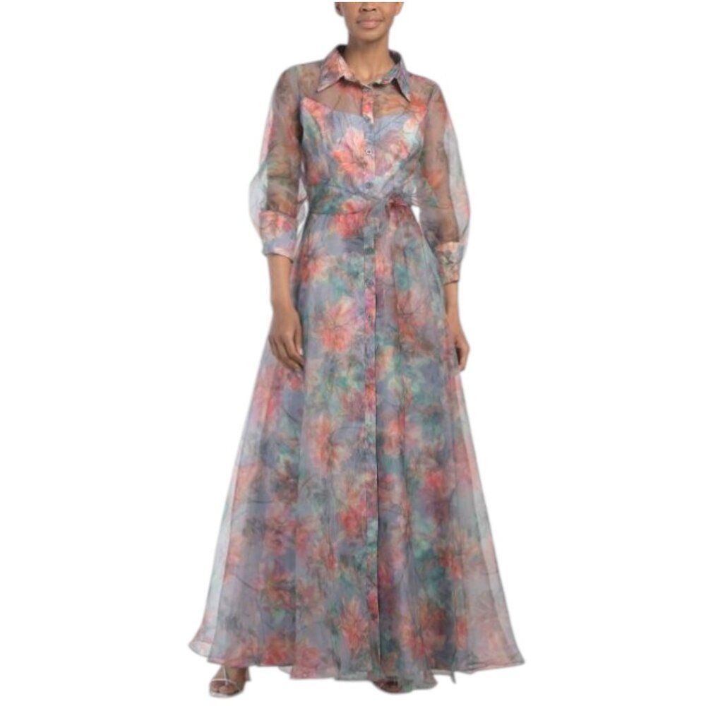 RENE BY RENE RUIZ Long Sleeve Floral Organza Gown